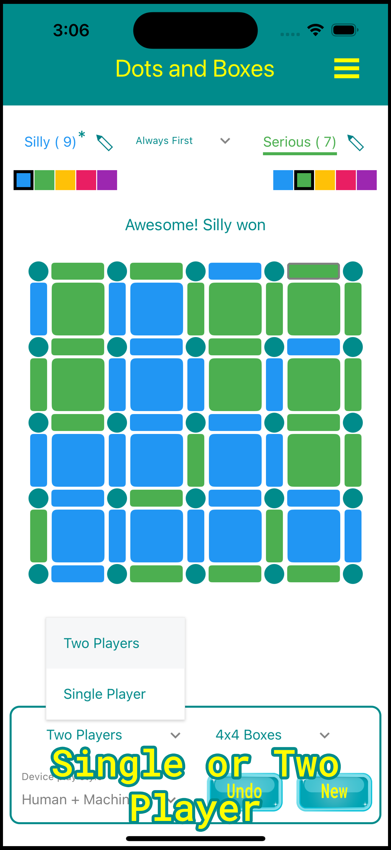 Dots and Boxes app preview